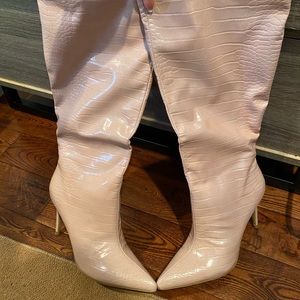 Pink Croc Knee High Boots